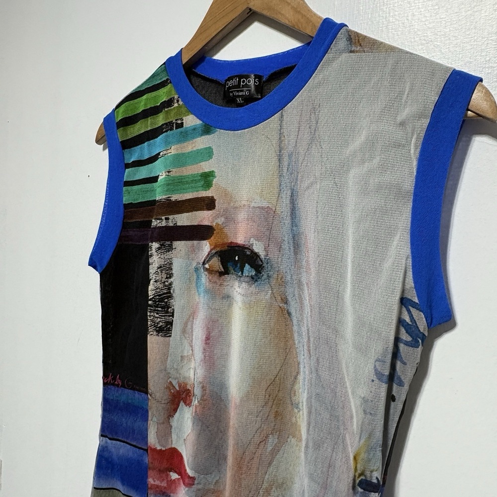 Petit Pois Viviana G Top Womens XL Sleeveless Colorful Mesh Abstract Avant Garde - Picture 3 of 10